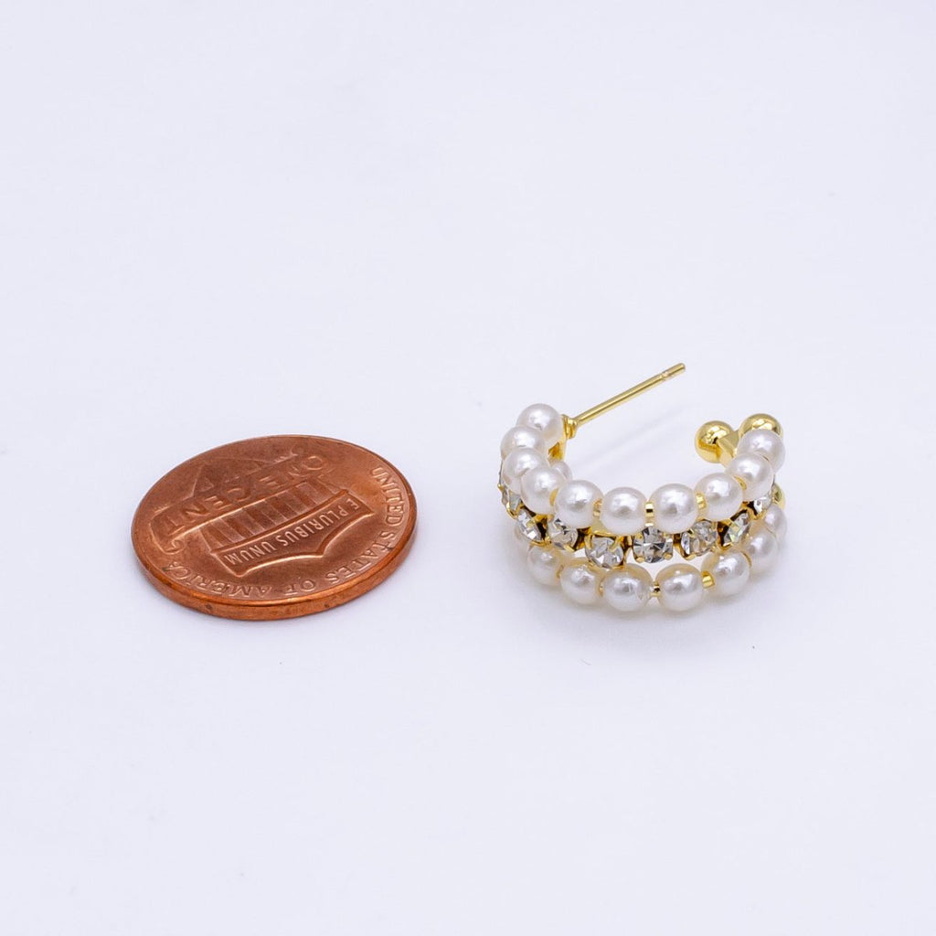 14K Gold plated 20mm Pearl Tennis C-Shaped Hoop Earrings | P516 - DLUXCA