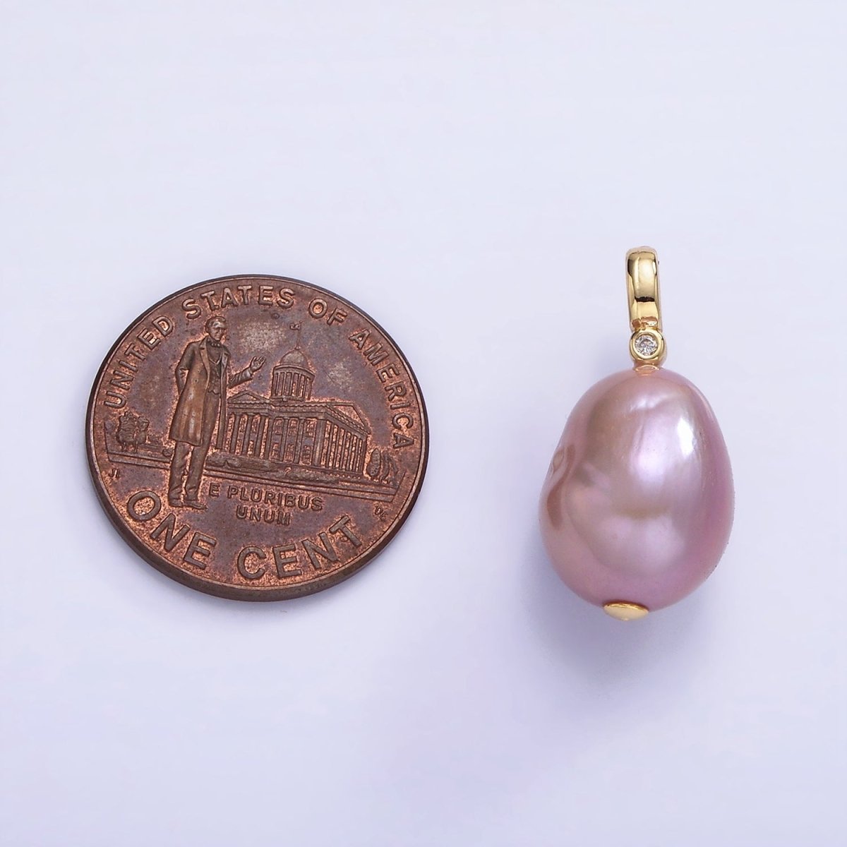 14K Gold plated 20mm Purple Baroque Freshwater Pearl CZ Bezel Bail Pendant | P1692 - DLUXCA