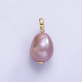 14K Gold plated 20mm Purple Baroque Freshwater Pearl CZ Bezel Bail Pendant | P1692 - DLUXCA