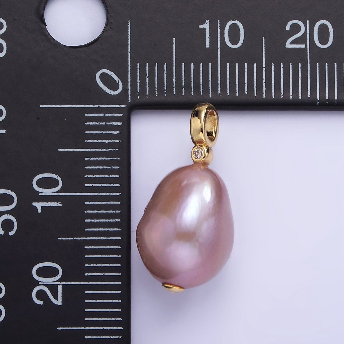 14K Gold plated 20mm Purple Baroque Freshwater Pearl CZ Bezel Bail Pendant | P1692 - DLUXCA