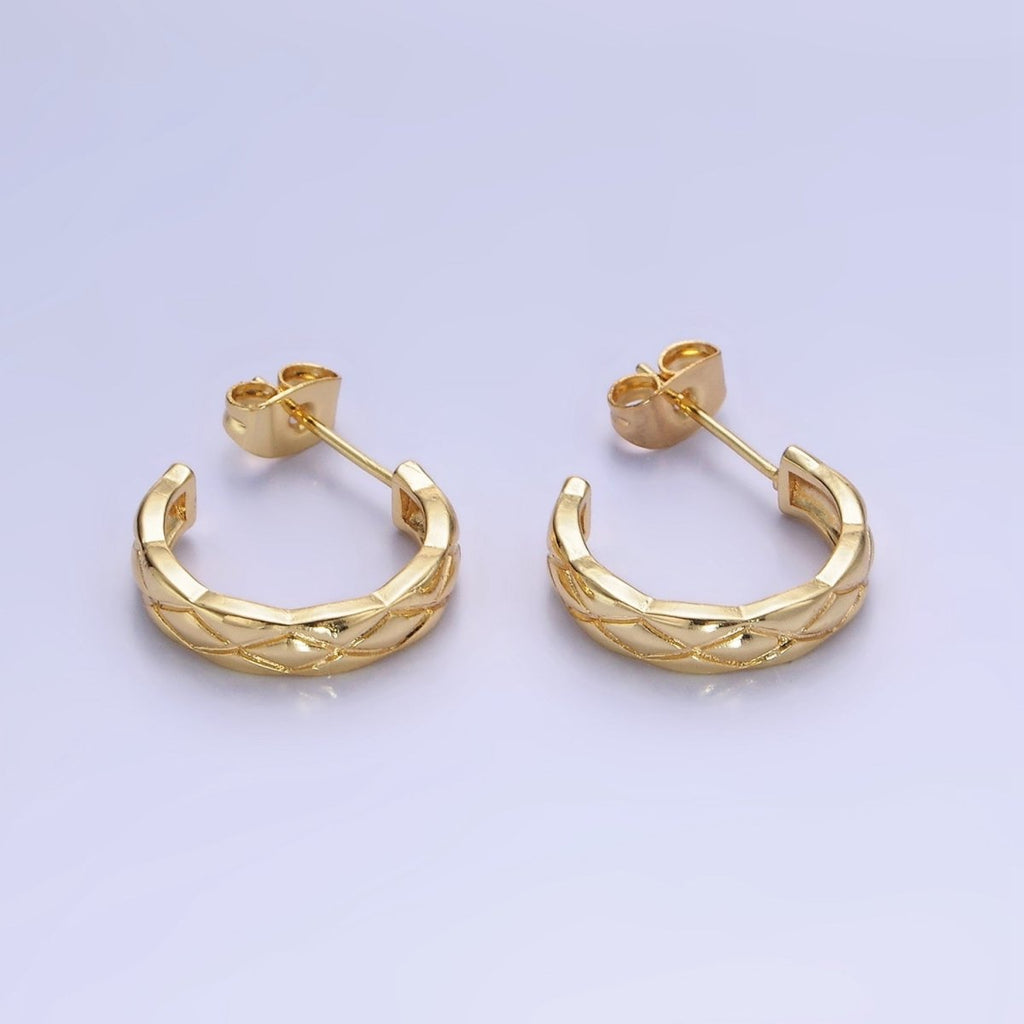 14K Gold plated 20mm Quilted C-Shaped Hoop Earrings in Gold & Silver | AB1334 AB1335