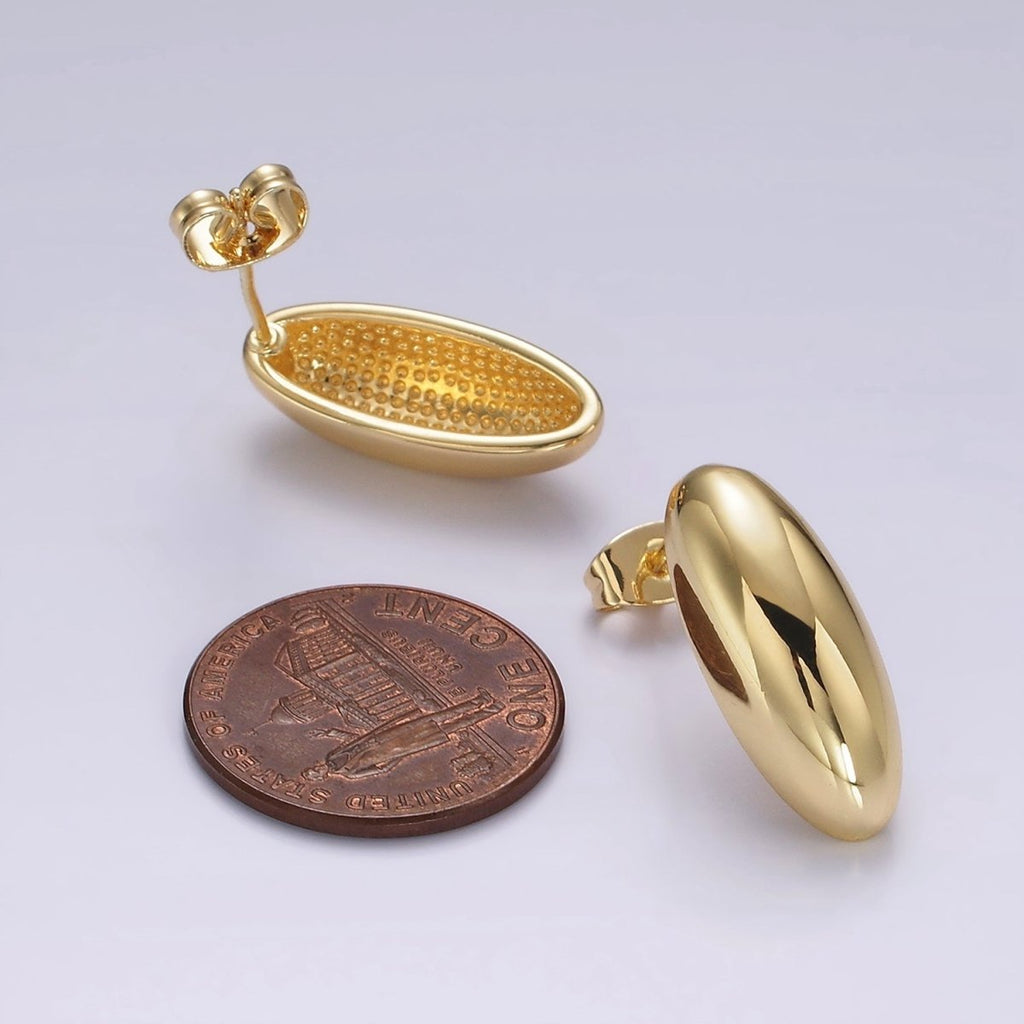 14K Gold plated 20mm Sphere Dome Minimalist Drop Stud Earrings | AB1110 - DLUXCA