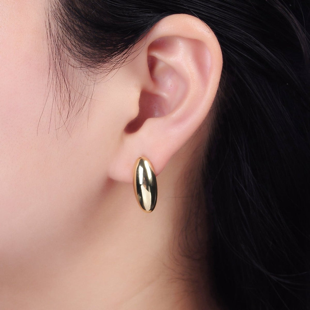 14K Gold plated 20mm Sphere Dome Minimalist Drop Stud Earrings | AB1110 - DLUXCA