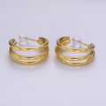 14K Gold plated 20mm Triple Band Claw C-Shaped Hoop Earrings | AE382 - DLUXCA