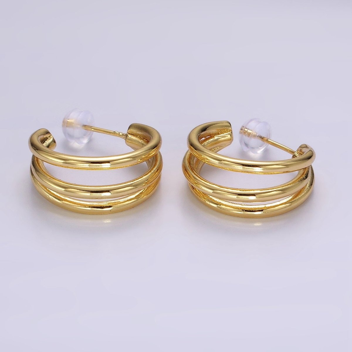 14K Gold plated 20mm Triple Band Claw C-Shaped Hoop Earrings | AE382 - DLUXCA