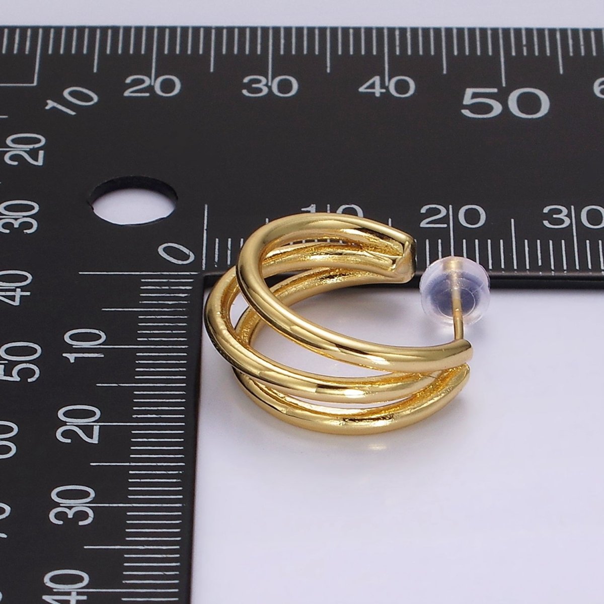 14K Gold plated 20mm Triple Band Claw C-Shaped Hoop Earrings | AE382 - DLUXCA
