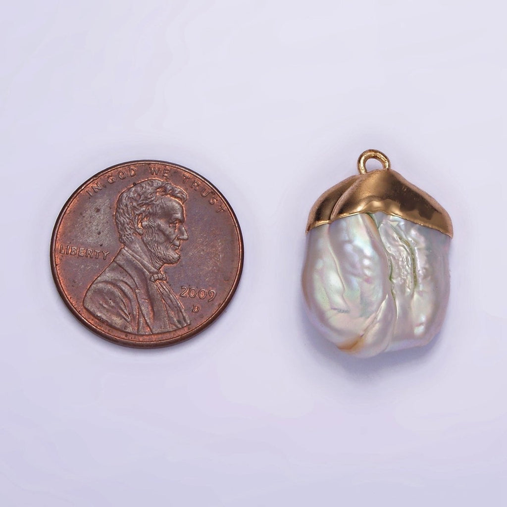 14K Gold plated 20mm White Freshwater Pearl Dipped Pendant | P1615 - DLUXCA
