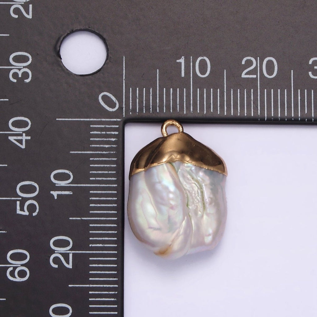 14K Gold plated 20mm White Freshwater Pearl Dipped Pendant | P1615 - DLUXCA