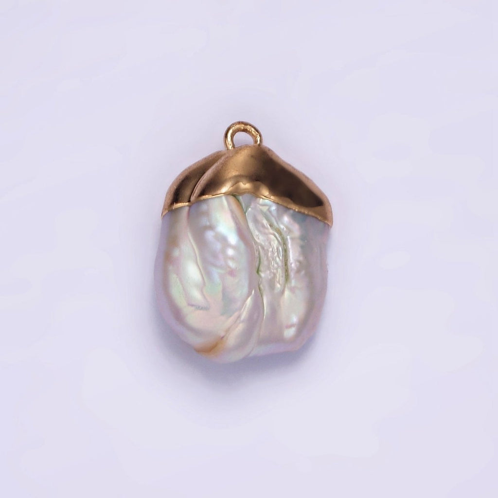14K Gold plated 20mm White Freshwater Pearl Dipped Pendant | P1615 - DLUXCA