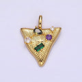 14K Gold plated 21.5mm Multicolor CZ Line-Textured Abstract Triangle Pendant in Gold & Silver | AA737 AA738