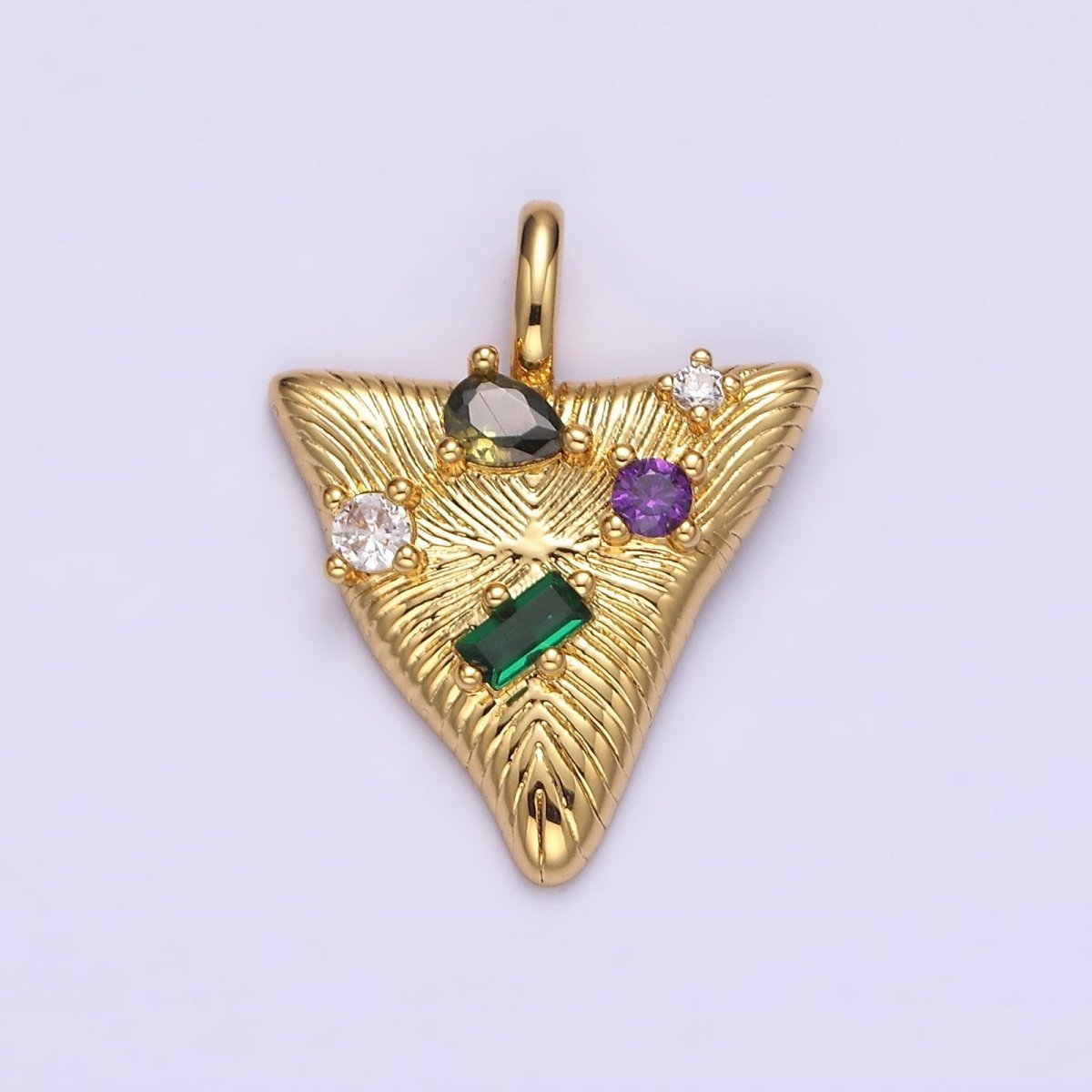14K Gold plated 21.5mm Multicolor CZ Line-Textured Abstract Triangle Pendant in Gold & Silver | AA737 AA738