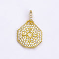 14K Gold plated 21mm North Star Clear CZ Micro Paved Hexagonal Pendant | AA742 - DLUXCA