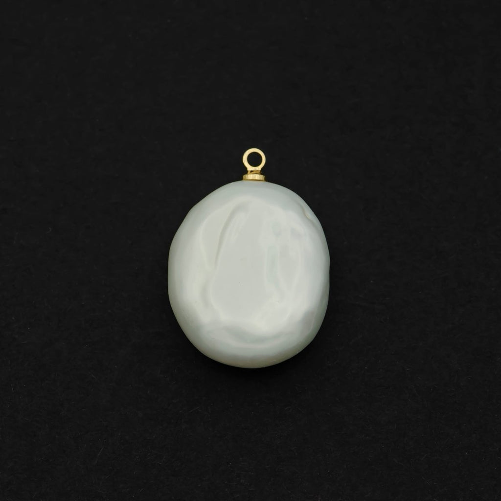 14K Gold plated 21mm White Keshi Freshwater Pearl Oval Charm | P1589 - DLUXCA