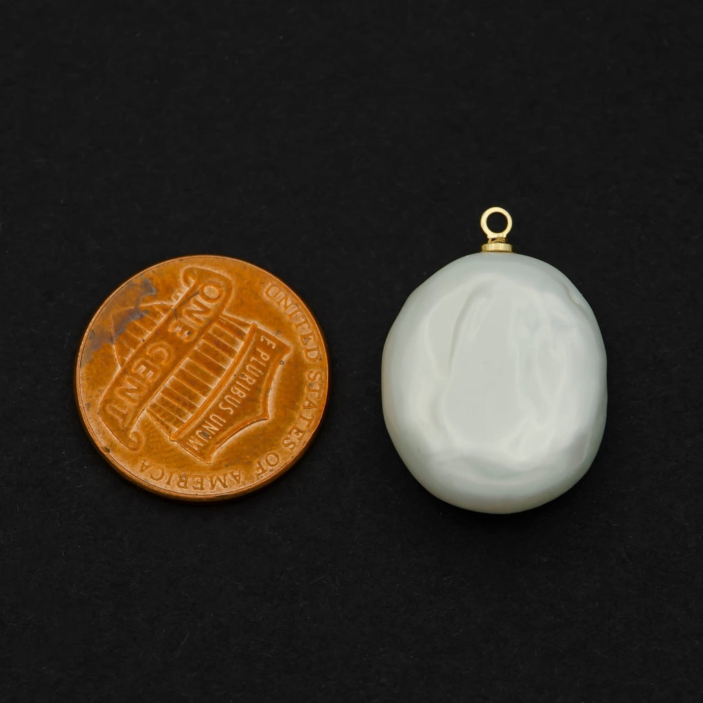 14K Gold plated 21mm White Keshi Freshwater Pearl Oval Charm | P1589 - DLUXCA
