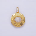 14K Gold plated 22.5mm Moonstone, Labradorite, Blue Agate Oval Dotted Splatter Micro Paved CZ Bail Round Pendant | AA692 - AA694