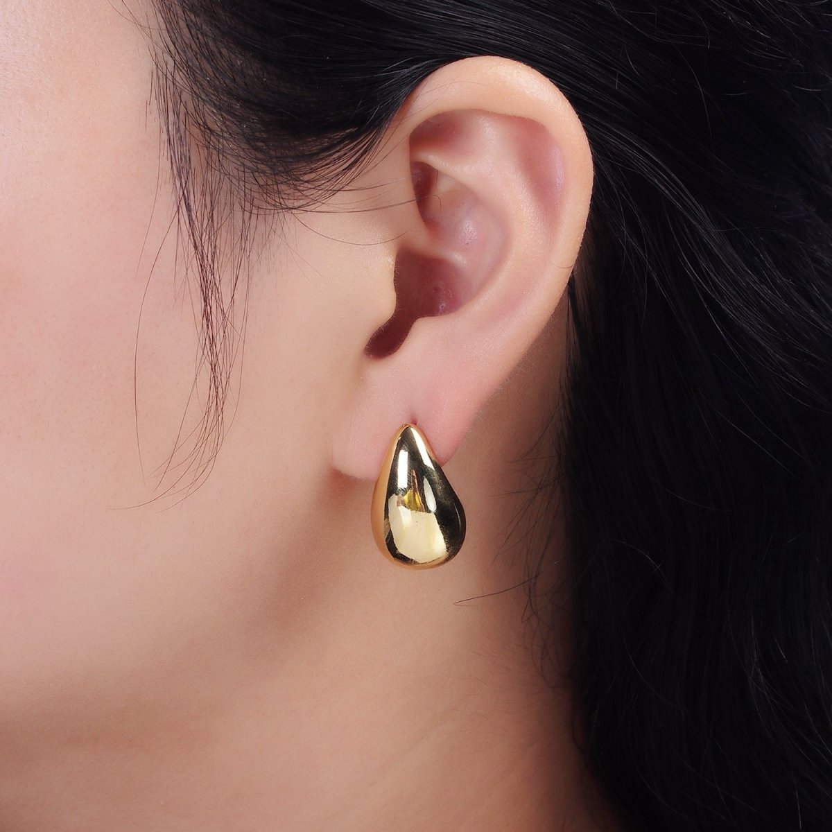 14K Gold plated 22.5mm Teardrop Dome Modern Statement Stud Earrings | AE177 - DLUXCA