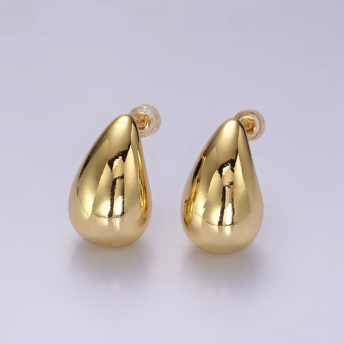 14K Gold plated 22.5mm Teardrop Dome Modern Statement Stud Earrings | AE177 - DLUXCA