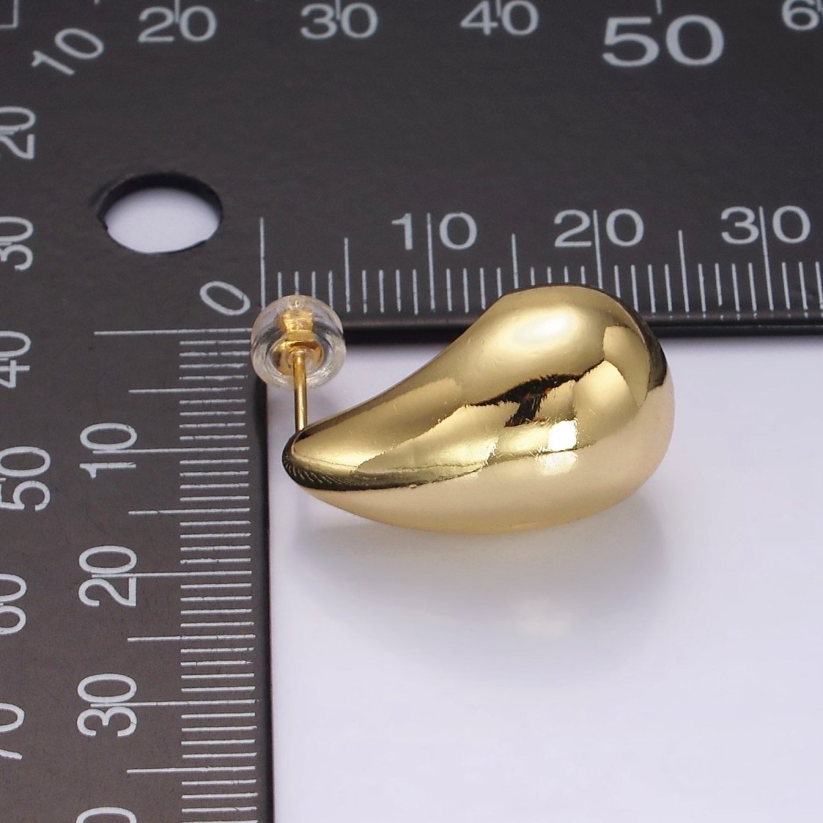 14K Gold plated 22.5mm Teardrop Dome Modern Statement Stud Earrings | AE177 - DLUXCA
