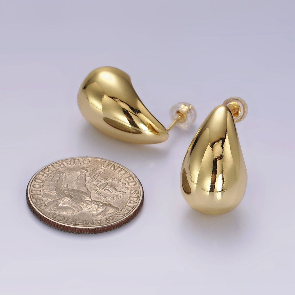 14K Gold plated 22.5mm Teardrop Dome Modern Statement Stud Earrings | AE177 - DLUXCA