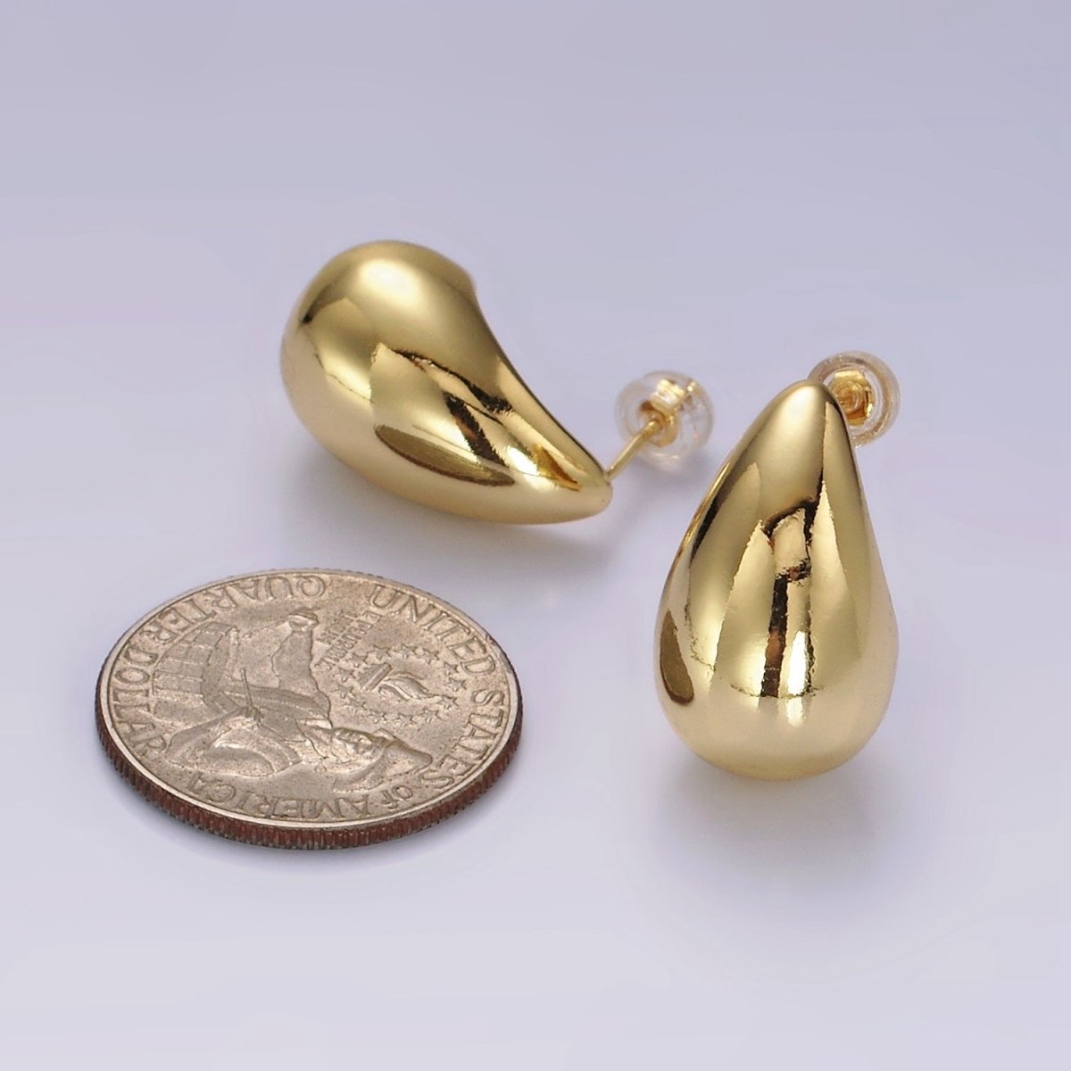 14K Gold plated 22.5mm Teardrop Dome Modern Statement Stud Earrings | AE177 - DLUXCA