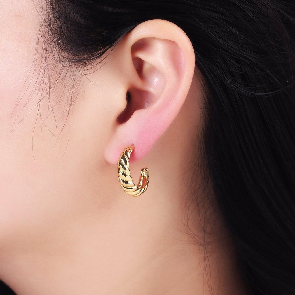 14K Gold plated 22mm Croissant C-Shaped Hoop Earrings | AB1332 - DLUXCA