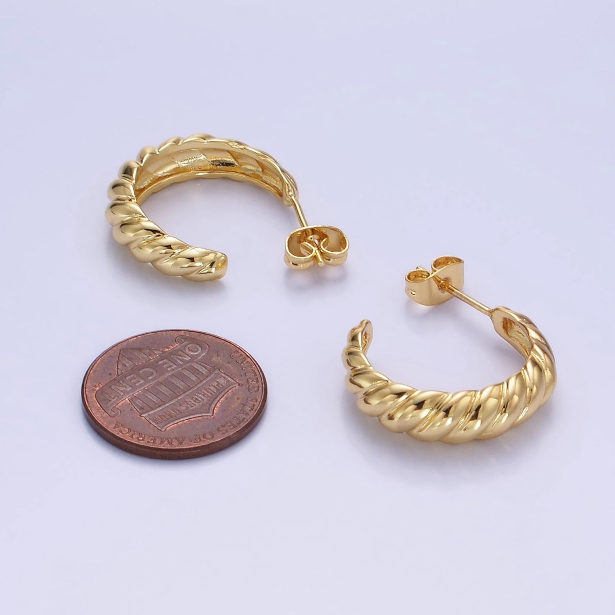14K Gold plated 22mm Croissant C-Shaped Hoop Earrings | AB1332 - DLUXCA