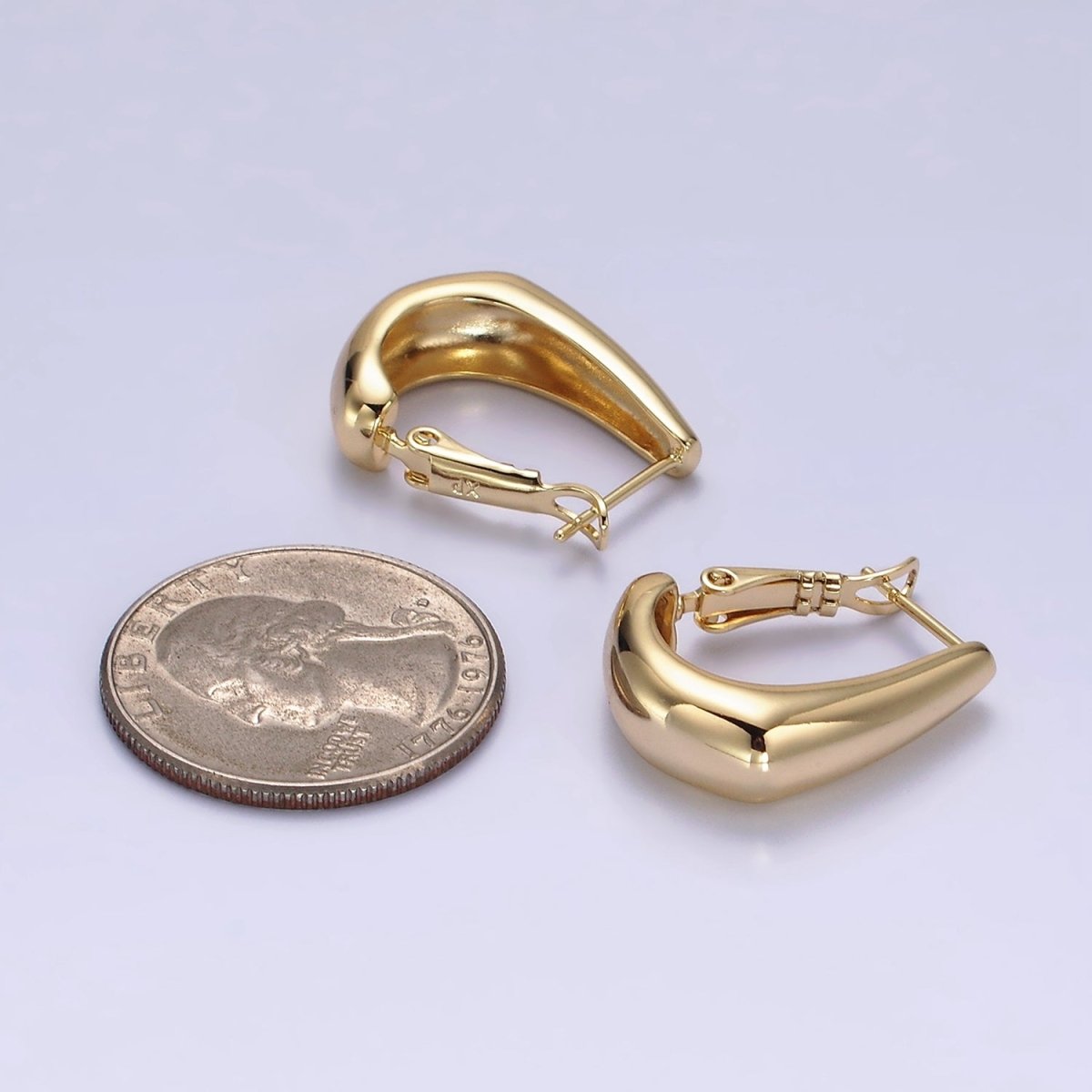 14K Gold plated 22mm J-Shaped Geometric Hinge Hoop Earrings | AE876 - DLUXCA