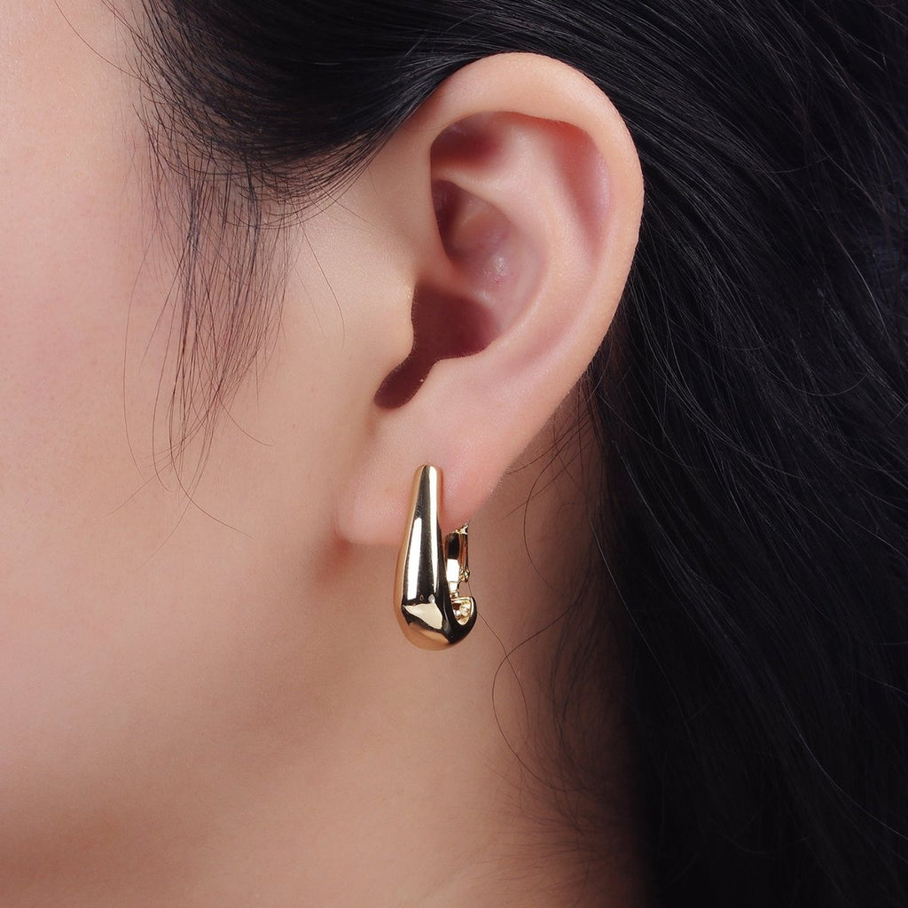 14K Gold plated 22mm J-Shaped Geometric Hinge Hoop Earrings | AE876 - DLUXCA