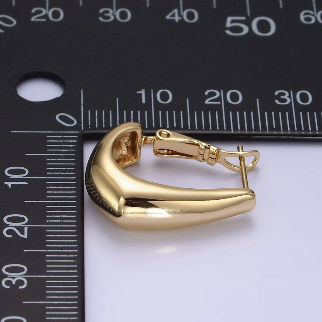 14K Gold plated 22mm J-Shaped Geometric Hinge Hoop Earrings | AE876 - DLUXCA