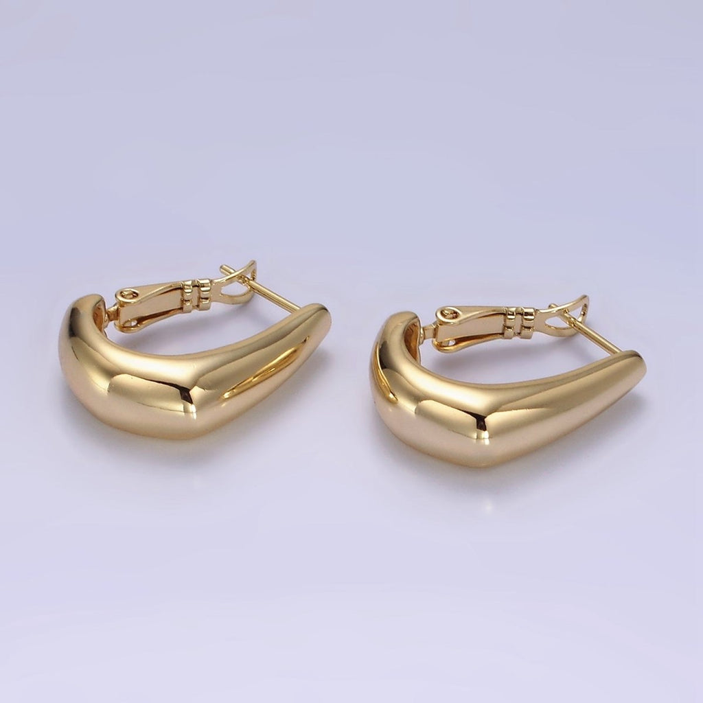 14K Gold plated 22mm J-Shaped Geometric Hinge Hoop Earrings | AE876 - DLUXCA