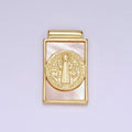 14K Gold plated 22mm Saint Benedict Shell Pearl Rectangular Pendant | AH155 - DLUXCA