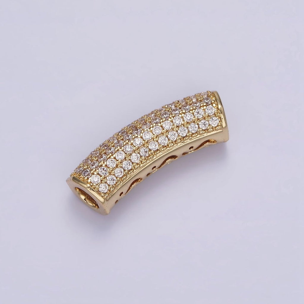 14K Gold plated 23.5 Tube Micro Paved CZ Bead | B-795 - DLUXCA