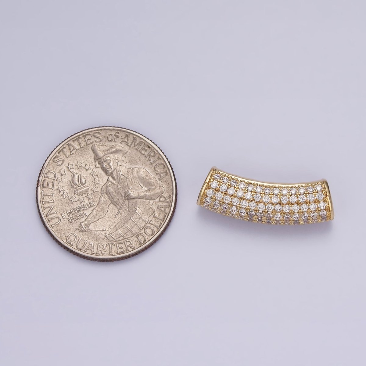 14K Gold plated 23.5 Tube Micro Paved CZ Bead | B-795 - DLUXCA