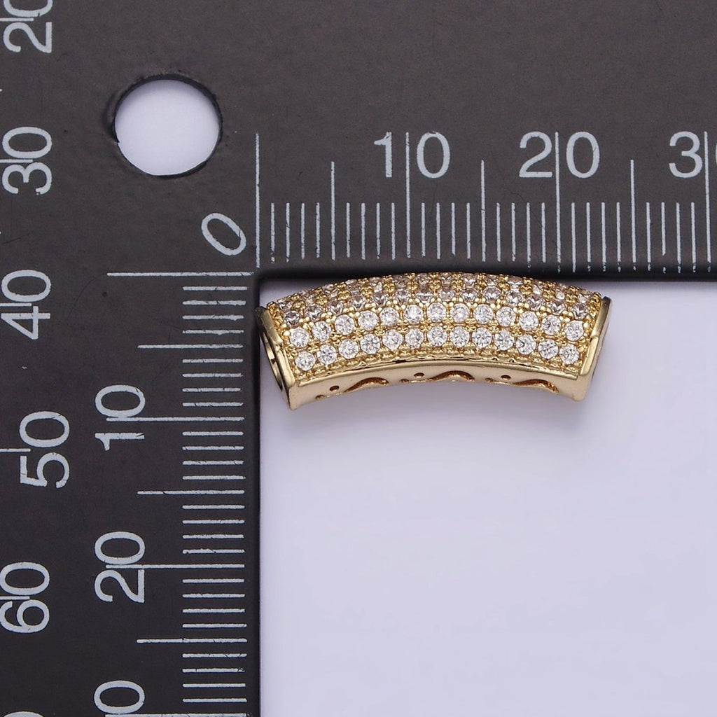 14K Gold plated 23.5 Tube Micro Paved CZ Bead | B-795 - DLUXCA
