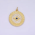 14K Gold plated 23mm Blue Evil Eye Micro Paved CZ Round Charm in Gold & Silver | AG649