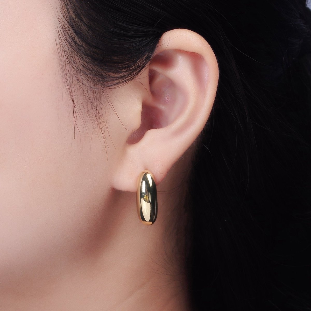 14K Gold plated 23mm Dome J-Shaped Minimalist Hoop Earrings | AE342 - DLUXCA