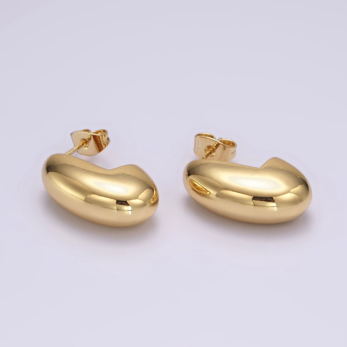 14K Gold plated 23mm Dome J-Shaped Minimalist Hoop Earrings | AE342 - DLUXCA