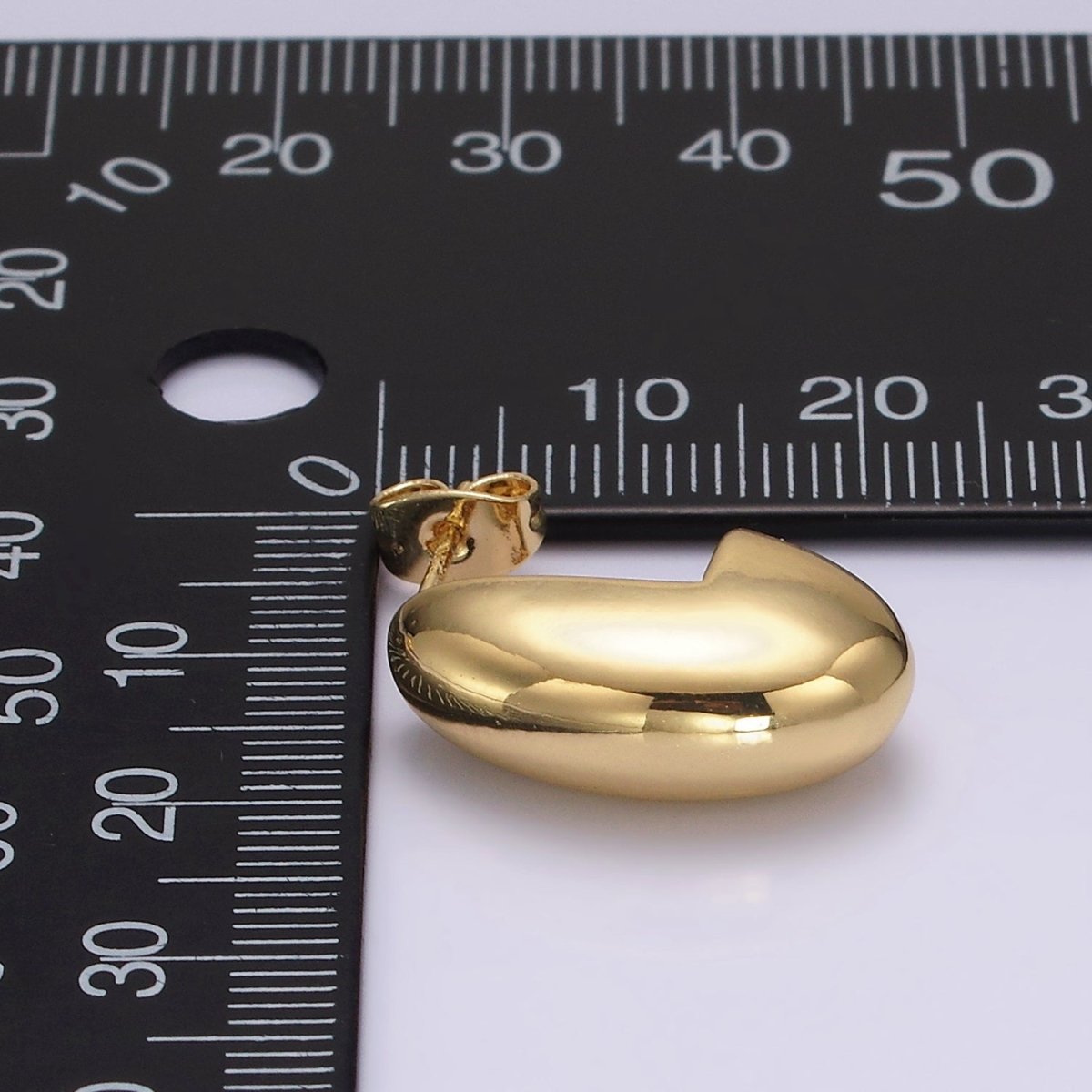 14K Gold plated 23mm Dome J-Shaped Minimalist Hoop Earrings | AE342 - DLUXCA