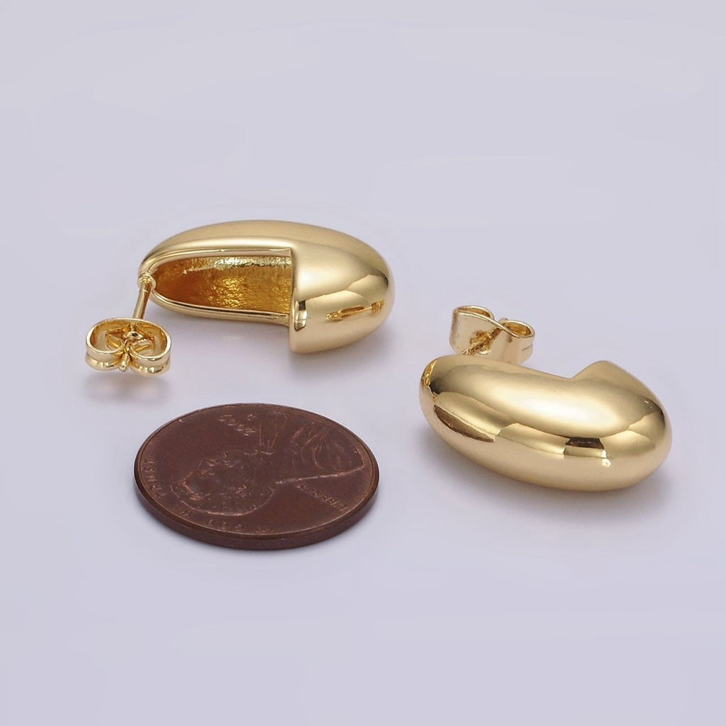 14K Gold plated 23mm Dome J-Shaped Minimalist Hoop Earrings | AE342 - DLUXCA