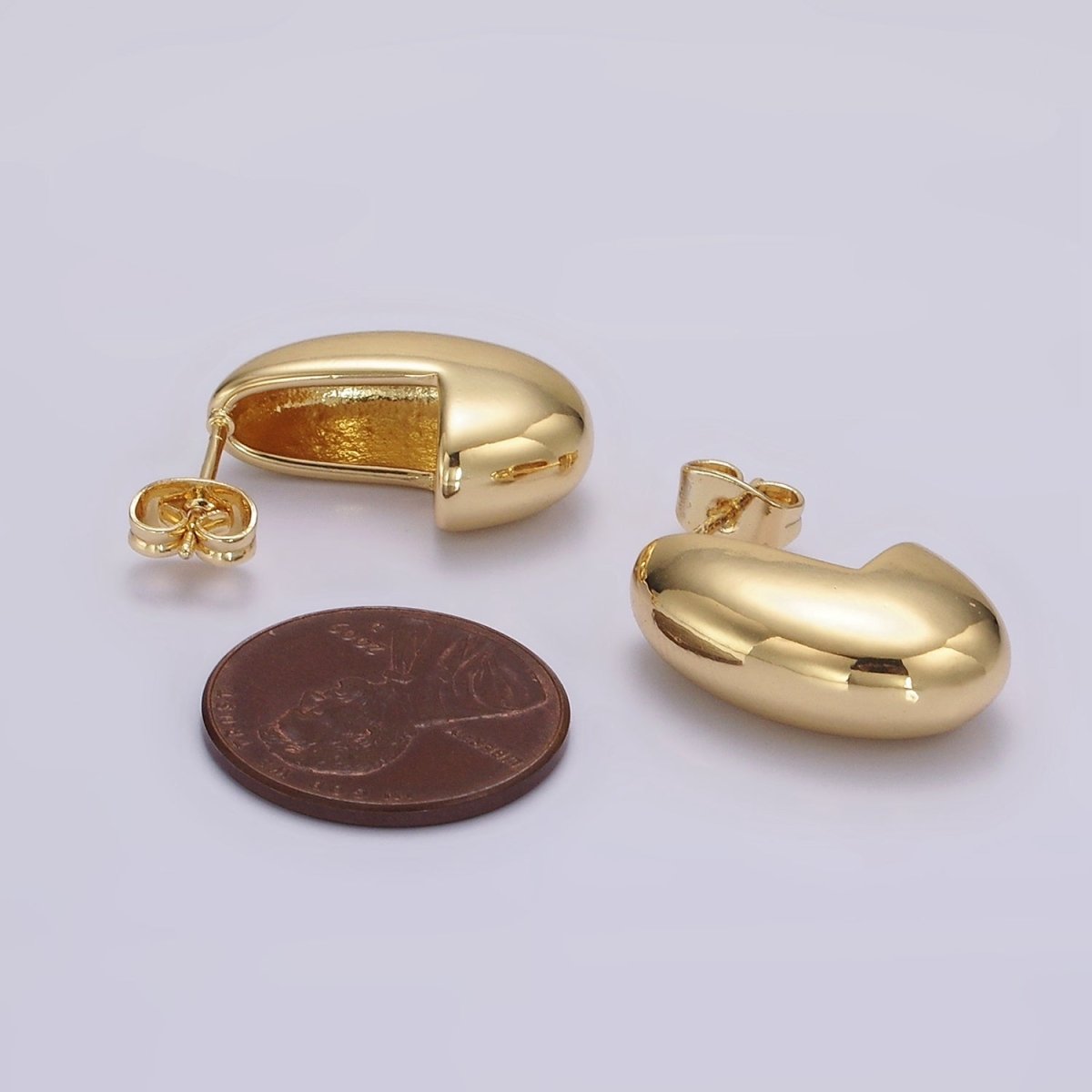 14K Gold plated 23mm Dome J-Shaped Minimalist Hoop Earrings | AE342 - DLUXCA