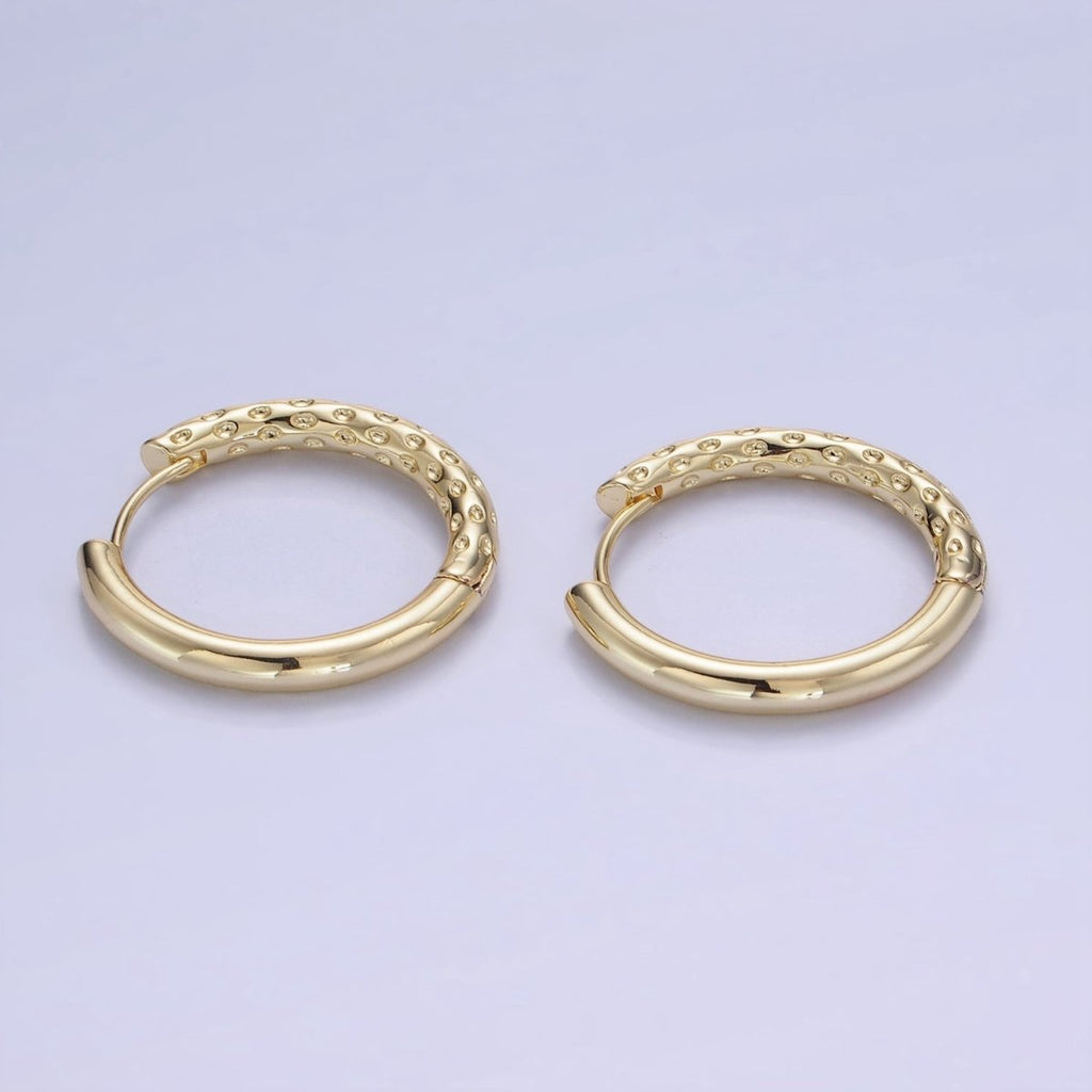 14K Gold plated 23mm Dotted Hammered Hoop Earrings in Gold & Silver | AB1331 AE213