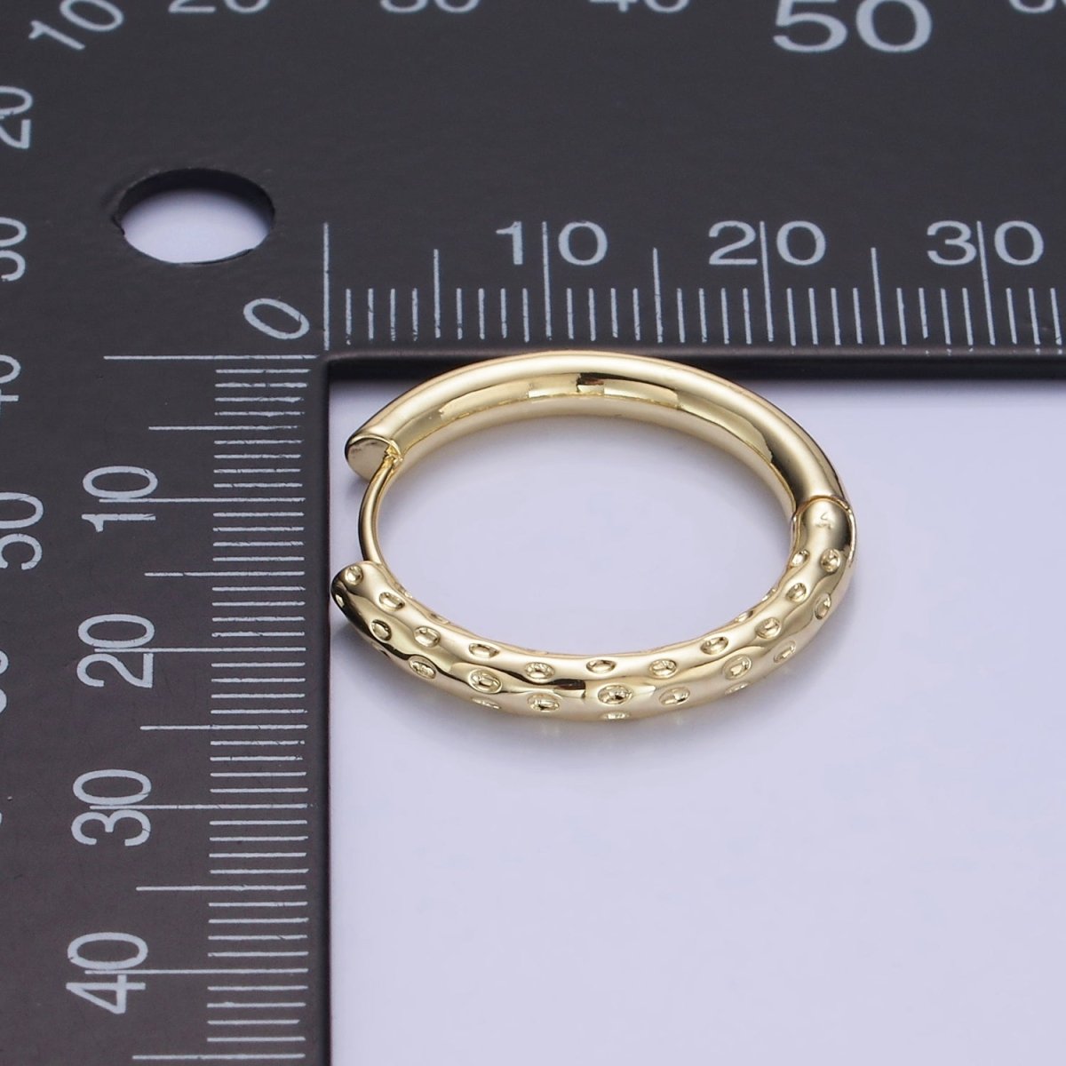 14K Gold plated 23mm Dotted Hammered Hoop Earrings in Gold & Silver | AB1331 AE213