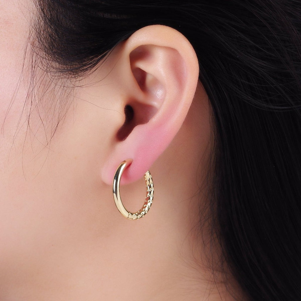 14K Gold plated 23mm Dotted Hammered Hoop Earrings in Gold & Silver | AB1331 AE213