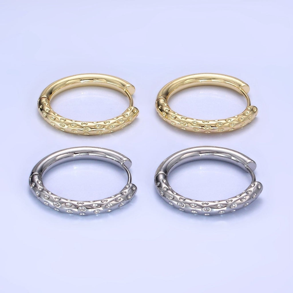 14K Gold plated 23mm Dotted Hammered Hoop Earrings in Gold & Silver | AB1331 AE213