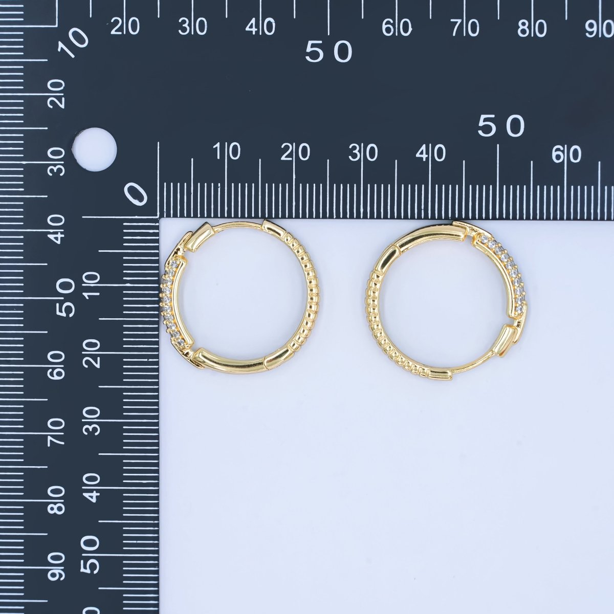 14K Gold plated 23mm Double Micro Paved CZ Endless Hoop Earrings | AB1541 - DLUXCA