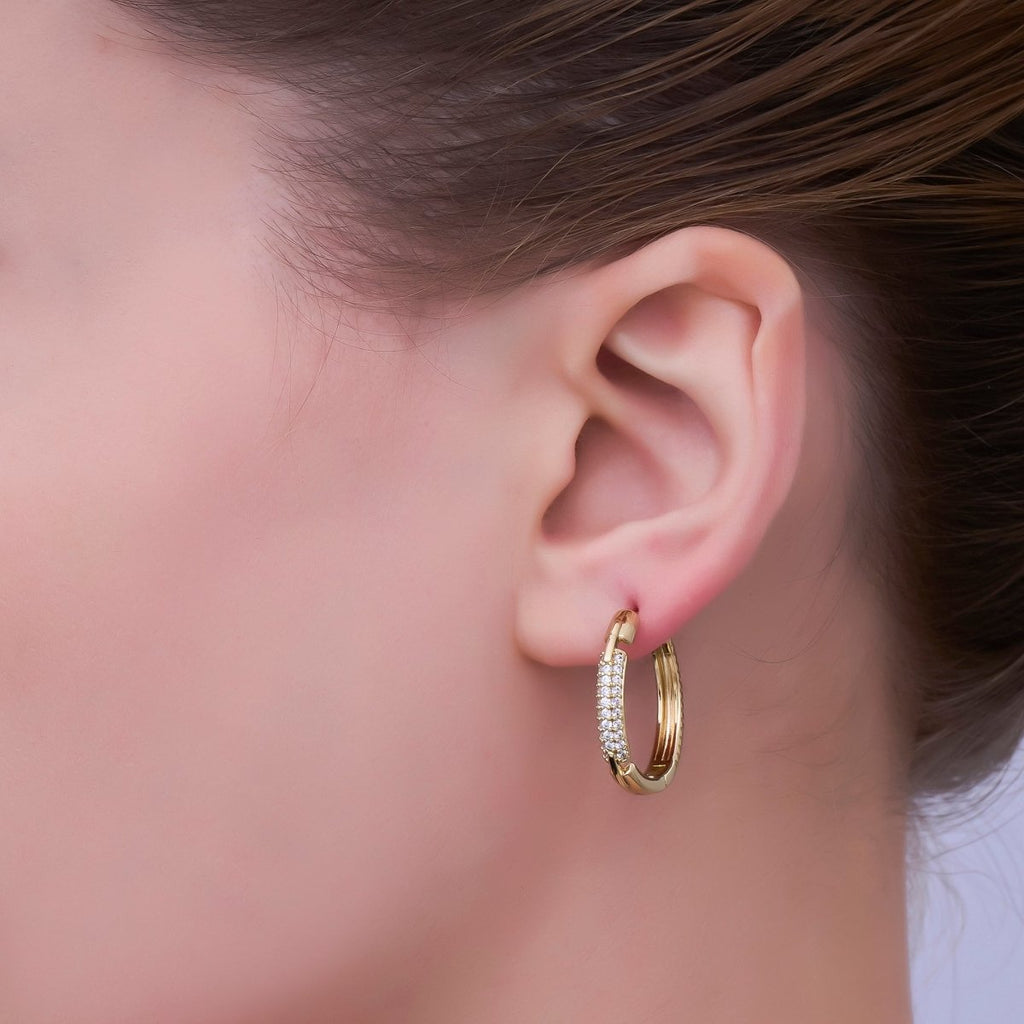 14K Gold plated 23mm Double Micro Paved CZ Endless Hoop Earrings | AB1541 - DLUXCA