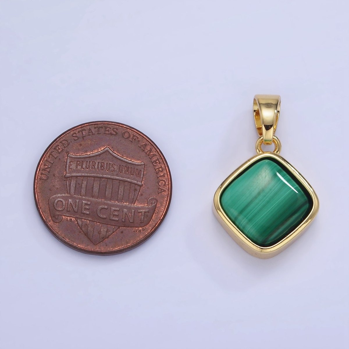 14K Gold plated 23mm Malachite Gemstone Rhombus Pendant | AA1238 - DLUXCA