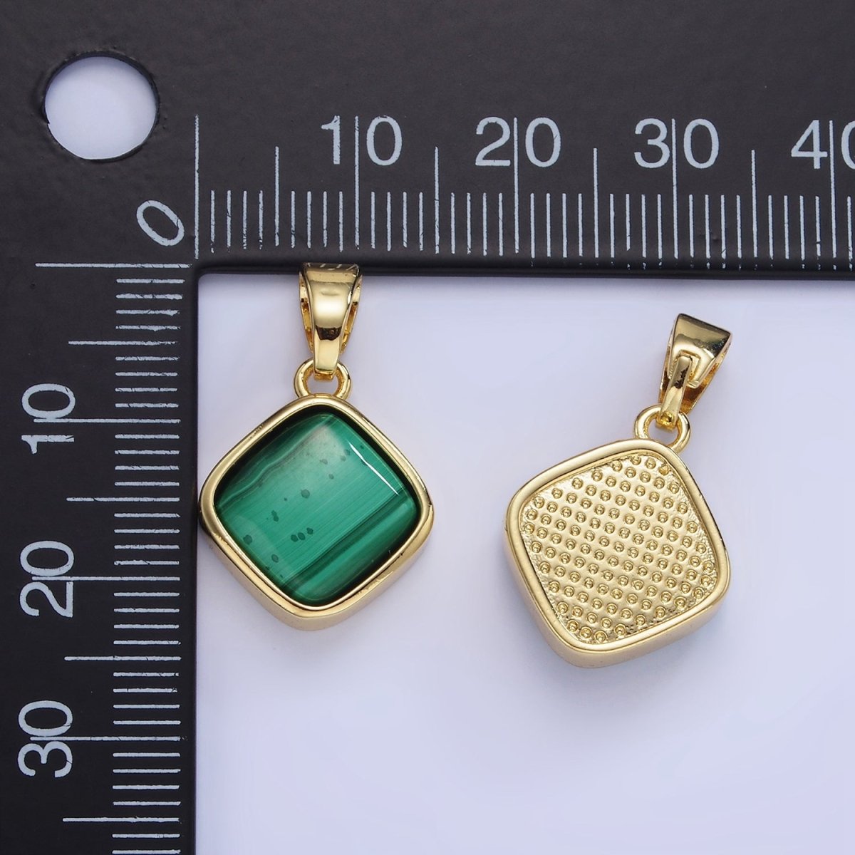 14K Gold plated 23mm Malachite Gemstone Rhombus Pendant | AA1238 - DLUXCA