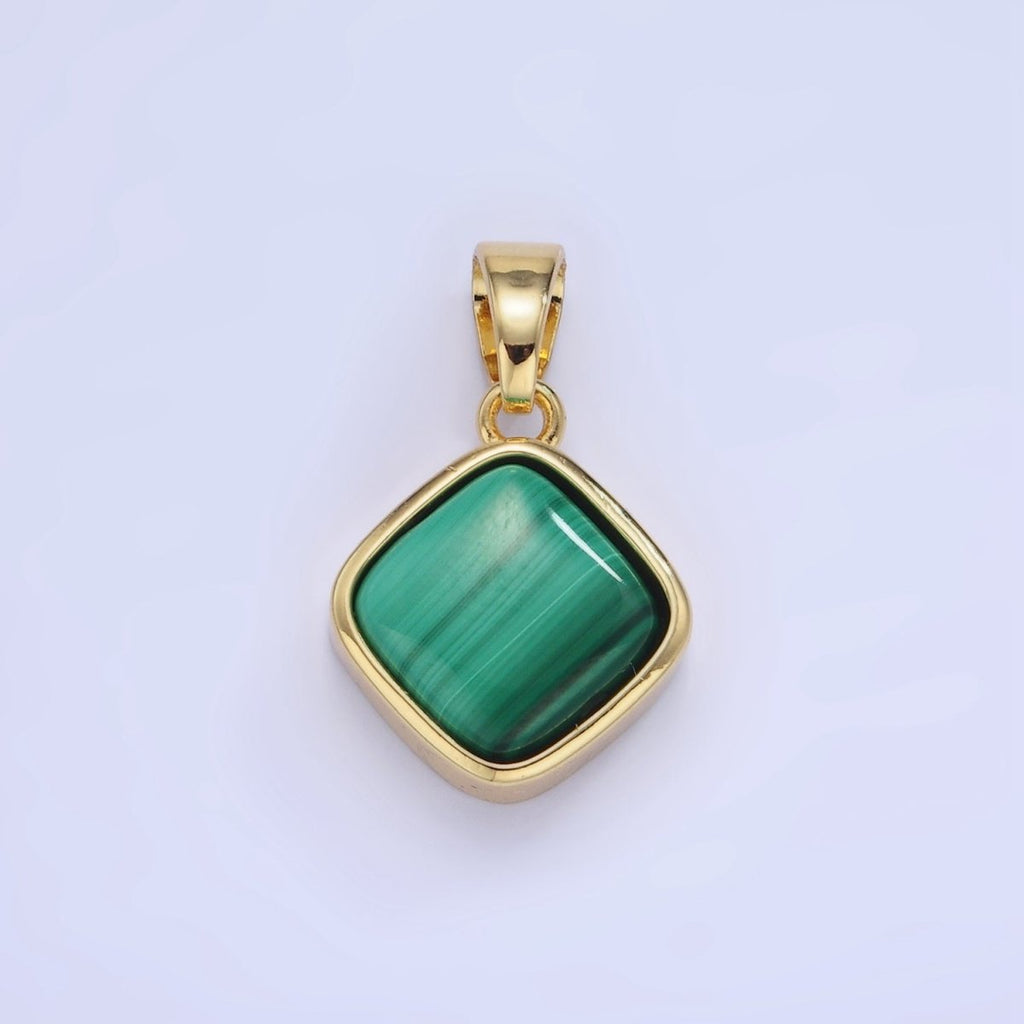 14K Gold plated 23mm Malachite Gemstone Rhombus Pendant | AA1238 - DLUXCA