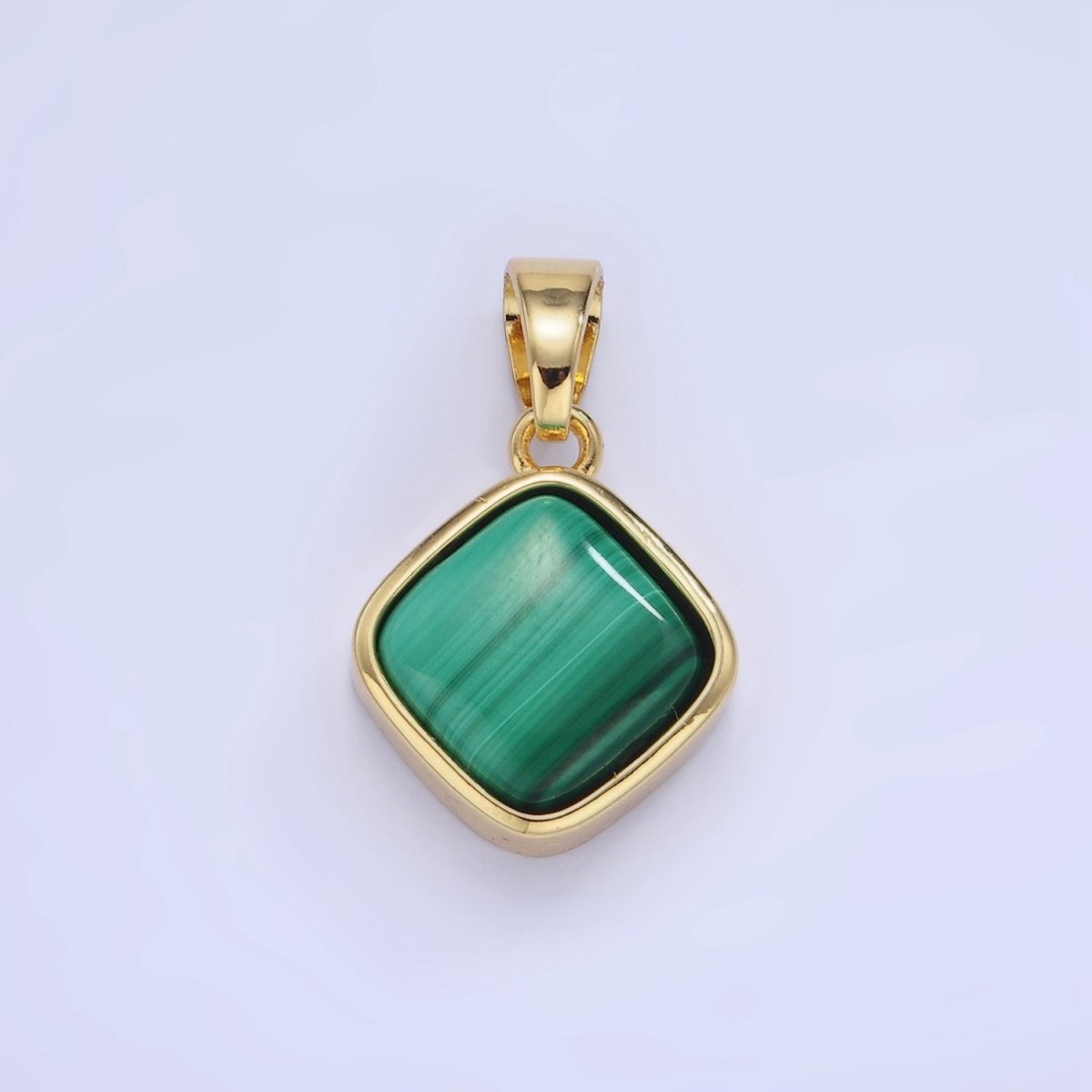 14K Gold plated 23mm Malachite Gemstone Rhombus Pendant | AA1238 - DLUXCA